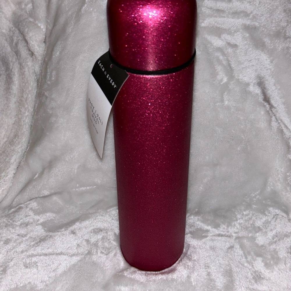 BLING HOT PINK FUCHSIA GLITTER 32 OZ STAINLESS STEEL INSULATED TRAVEL THERMOS